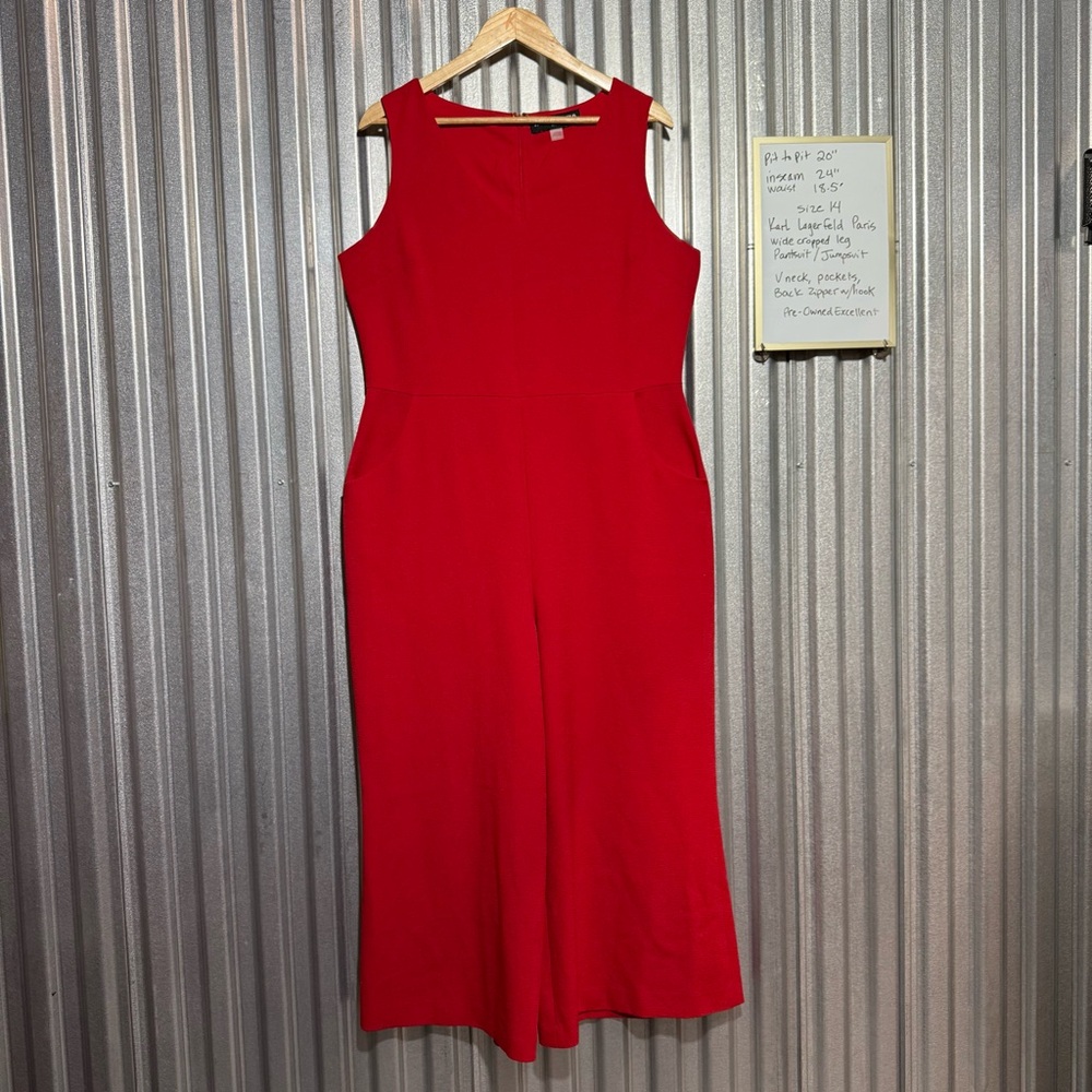 Size 14 Karl Lagerfeld Red V Neck Wide Leg Jumper with Pockets